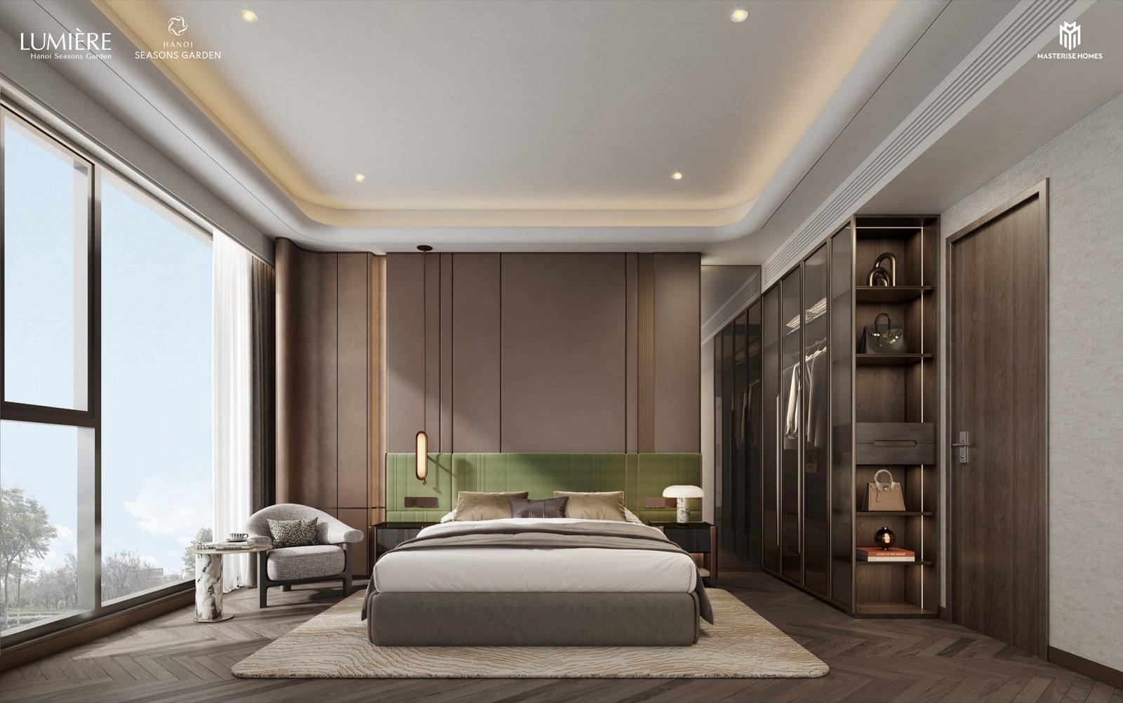 Không gian phòng ngủ căn hộ 1PN LUMIÈRE Hanoi Seasons Garden — thiết kế tối ưu diện tích, phù hợp khách vốn nhỏ